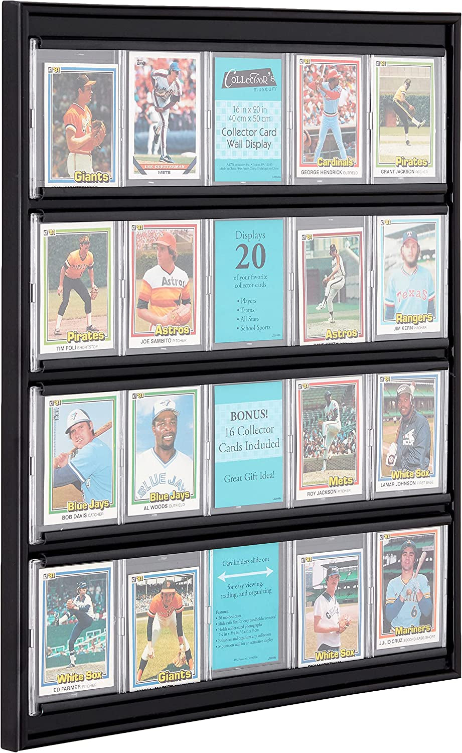 16X20 Inch Collector Card Wall Display, Holds 20 Sports Cards, Black (52894)