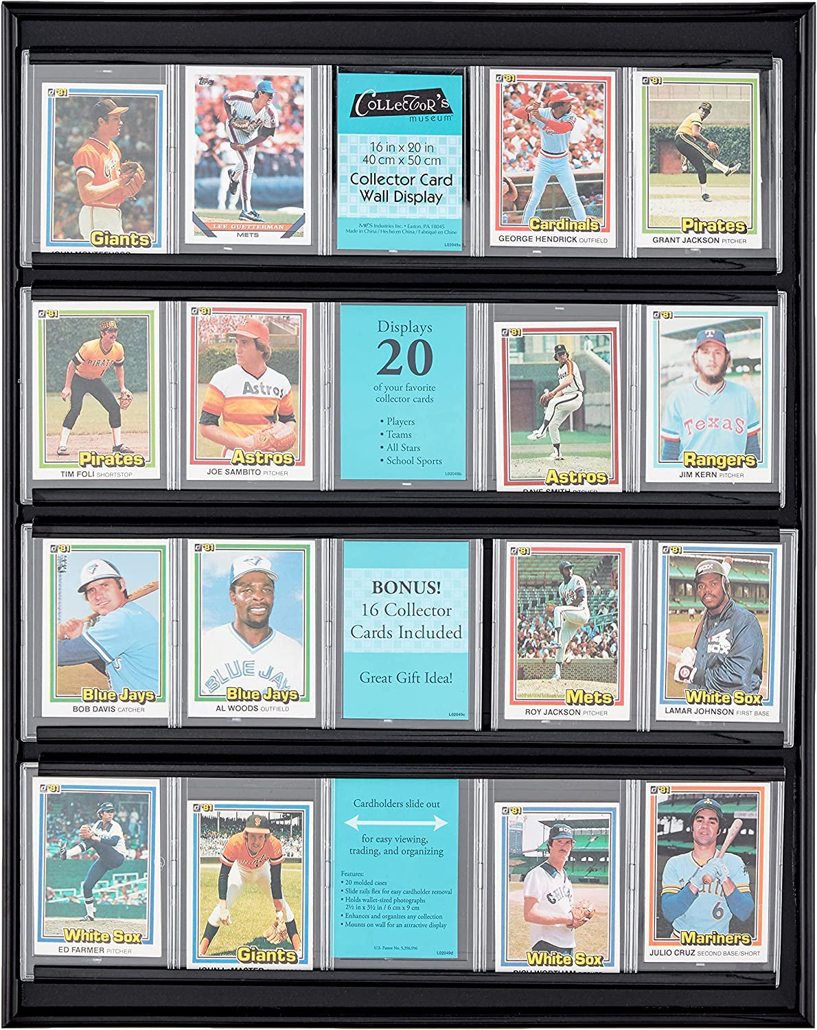 16X20 Inch Collector Card Wall Display, Holds 20 Sports Cards, Black (52894)